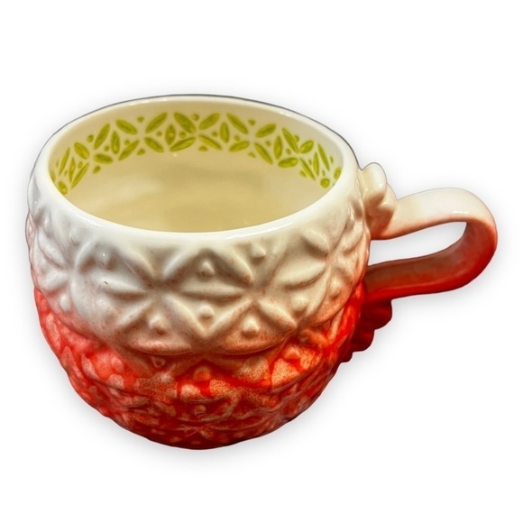 Anthropologie Ombre Mug Textured Interior design Pinch Handle Ceramic Coral Red - Picture 2 of 7